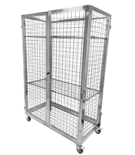 304 Stainless Steel Corrosion Resistant Store Cage Welded Wire Mesh Container Industrial Folding Cage Trolley for Hotel Airport