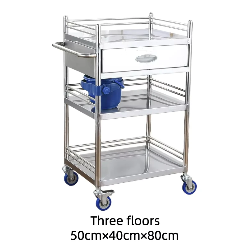 304 Stainless Steel Hospital Furniture Trolley Nursing Emergency Cart with 130KG Load Capacity