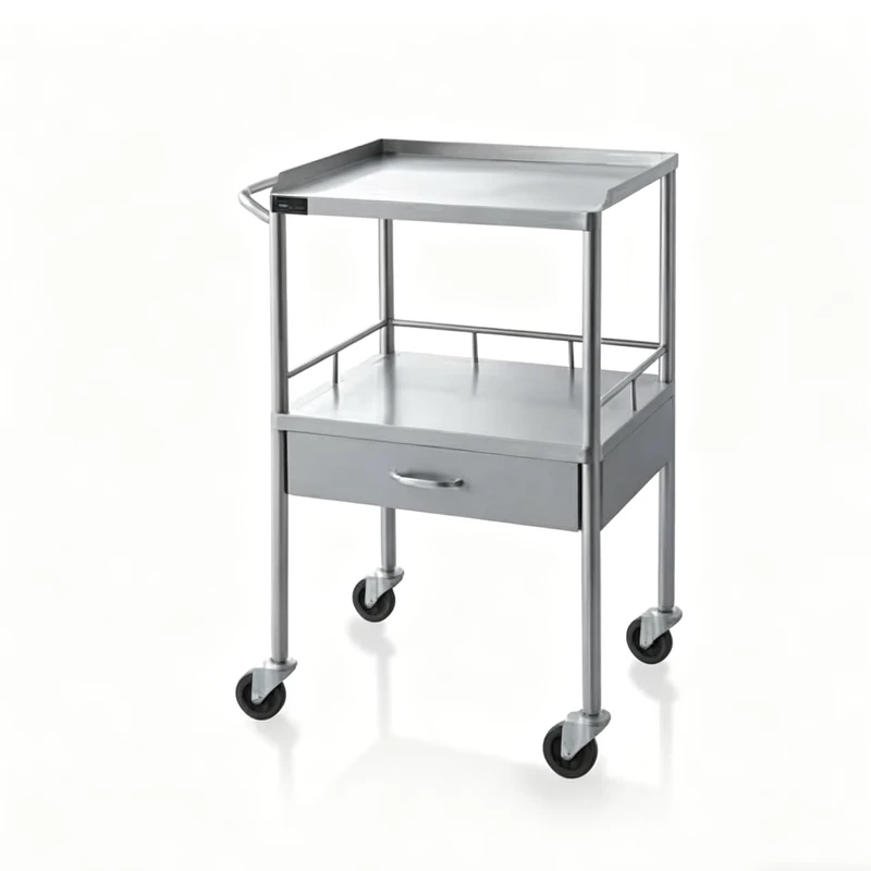 304 Stainless Steel Medical Treatment Cart 1 Drawer Side Hooks Clinical Treatment Trolley Clinic Ward Use