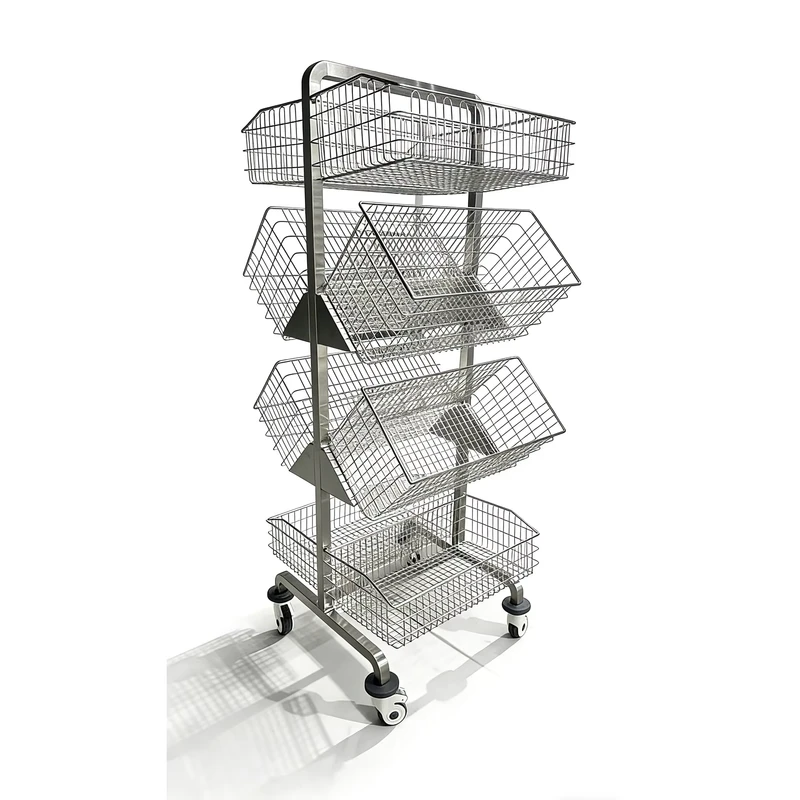 304 Stainless Steel Mesh 4-Layer Indoor Outdoor Use Draining Sterilization Ultrasonic Cleaning Hand Trolley Transport Cart