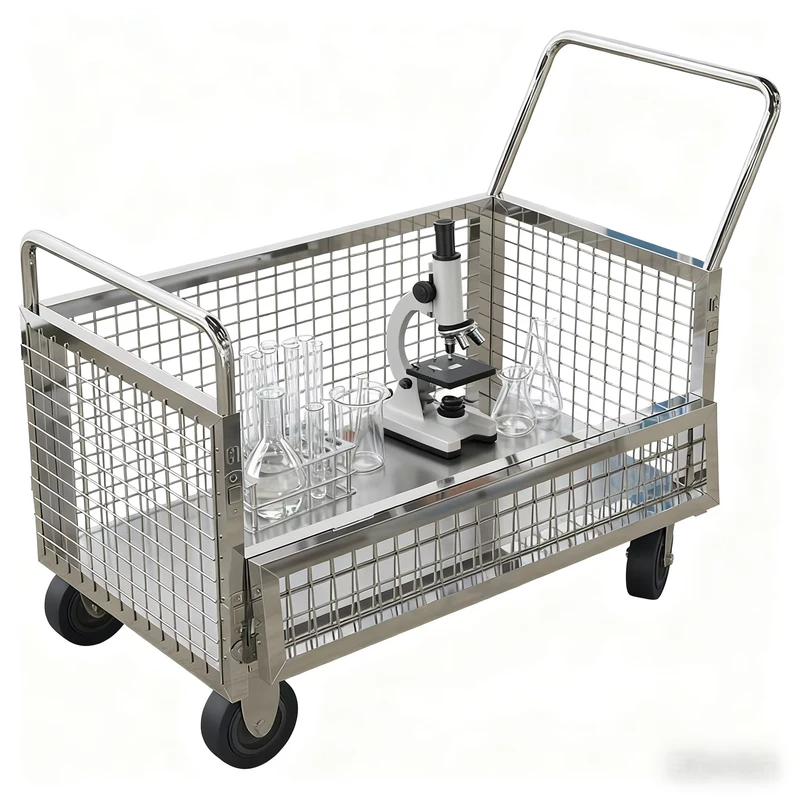 304 Stainless Steel Restaurant Use Utility Cart with Gate Anti Rust Heavy Duty Folding Hand Truck 1 Year Warranty