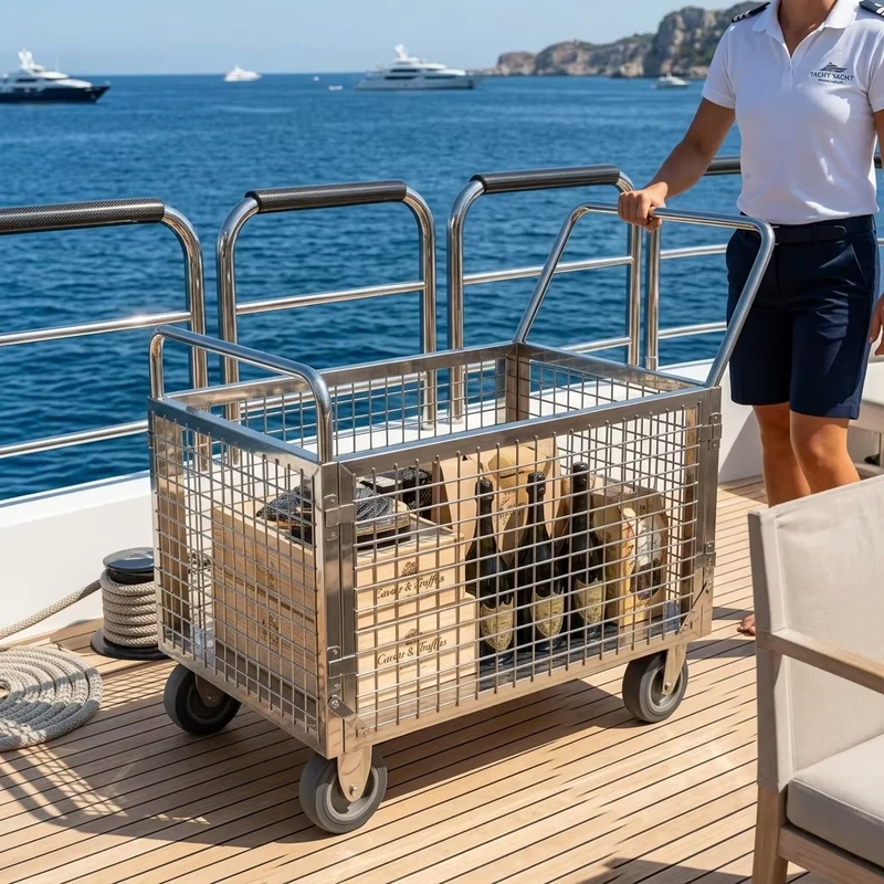 304 Stainless Steel Silver Restaurant Use Utility Cart Gate Anti Rust Heavy Duty Folding Floor Mounted Hand Truck