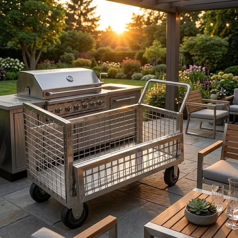 304 Stainless Steel Silver Restaurant Use Utility Cart Gate Anti Rust Heavy Duty Folding Floor Mounted Hand Truck