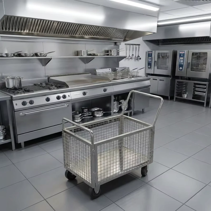 304 Stainless Steel Silver Restaurant Use Utility Cart Gate Anti Rust Heavy Duty Folding Floor Mounted Hand Truck