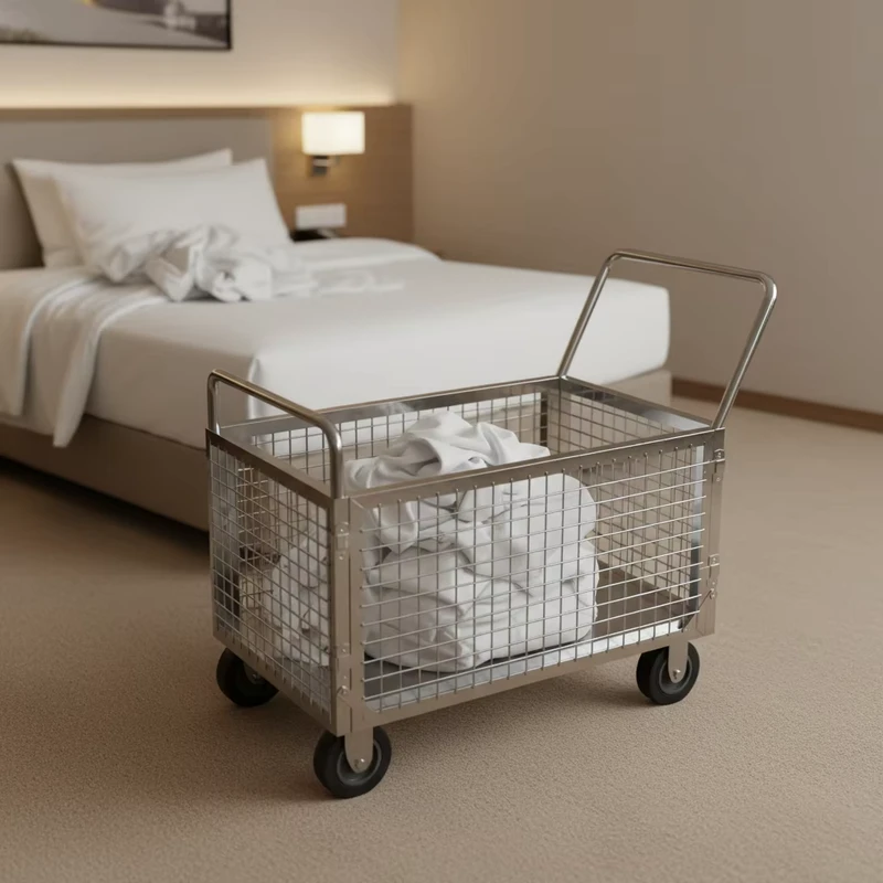 304 Stainless Steel Silver Restaurant Use Utility Cart Gate Anti Rust Heavy Duty Folding Floor Mounted Hand Truck