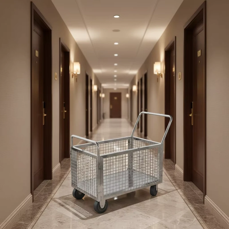 304 Stainless Steel Silver Restaurant Use Utility Cart Gate Anti-Rust Heavy-Duty Folding Floor-Mounted Hand Truck