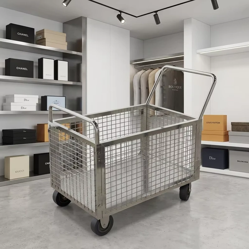 304 Stainless Steel Silver Restaurant Use Utility Cart Gate Anti Rust Heavy Duty Folding Floor Mounted Hand Truck