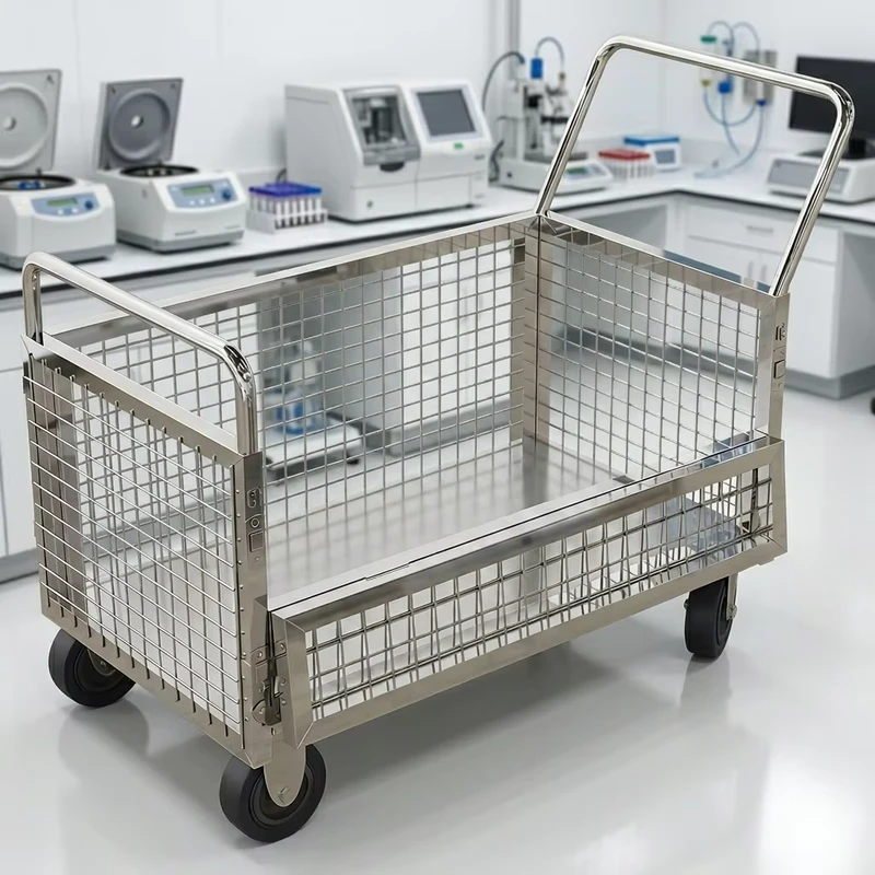 304 Stainless Steel Silver Restaurant Use Utility Cart Gate Anti Rust Heavy Duty Folding Floor Mounted Hand Truck