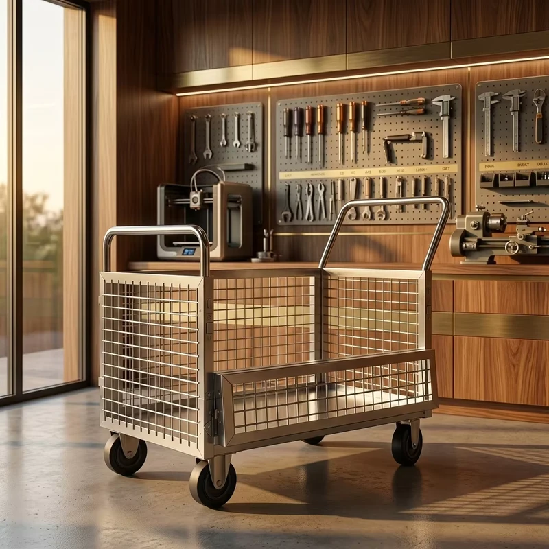 304 Stainless Steel Silver Restaurant Use Utility Cart Gate Anti Rust Heavy Duty Folding Floor Mounted Hand Truck