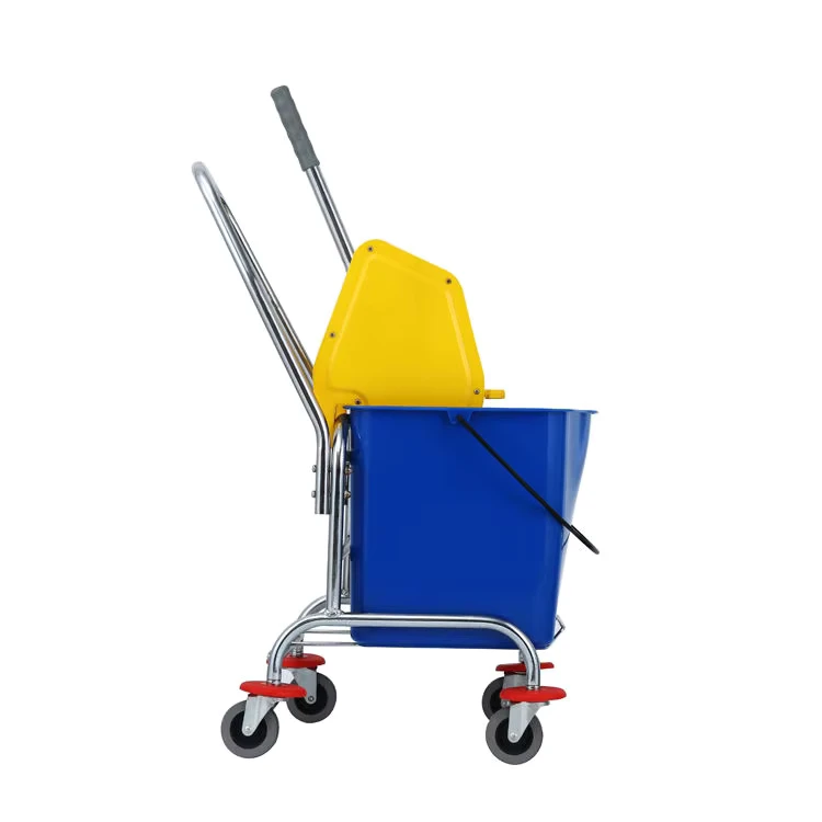 30L Sustainable Plastic Hotel Cleaning Cart with Down Press Single Bucket Mop Wringer Trolley Portable