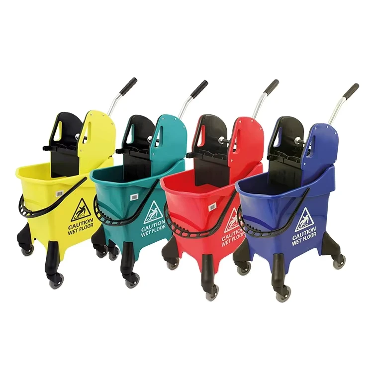 31L Single Mobile Down Press Mop Bucket with Trolley and Wringer Eco Friendly PP Plastic Indoor Outdoor Use Blue Customizable