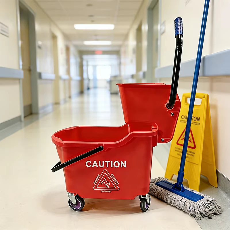 32L Commercial Mop Bucket Side Press Design Heavy Duty Wheeled PP Integrated Hotel Cleaning Cart
