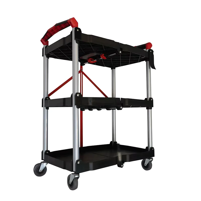 330Lbs Load Capacity 3 Tier Foldable Utility Cart with 360°Swivel Lockable Wheels Home Organizer Storage Trolley