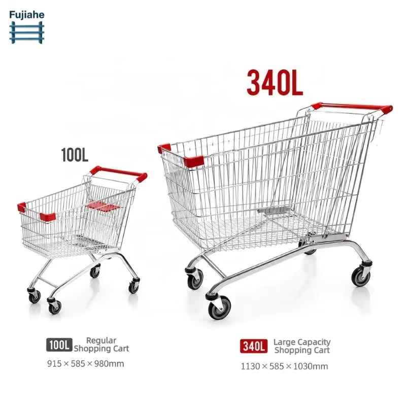 340L Supermarket Shopping Cart Extra Large Warehouse Trolley Heavy Duty Metal 5 Inch Wheels Zinc