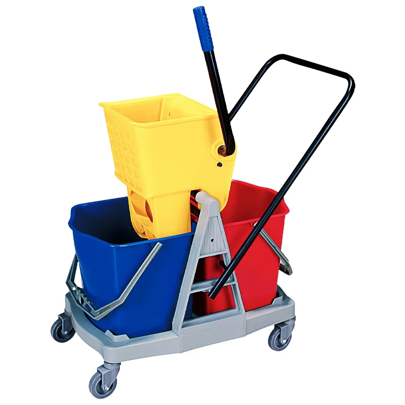 34L Compact Double Bucket with Mop Wringer Space Saving Two Bucket System for Efficient Wash & Rinse Cleaning Cart Trolley