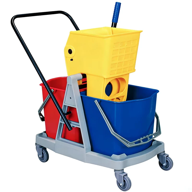 34L Dual Bucket Cleaning Cart with Wringer Perfect for Restaurant Kitchen and Commercial Restroom Maintenance