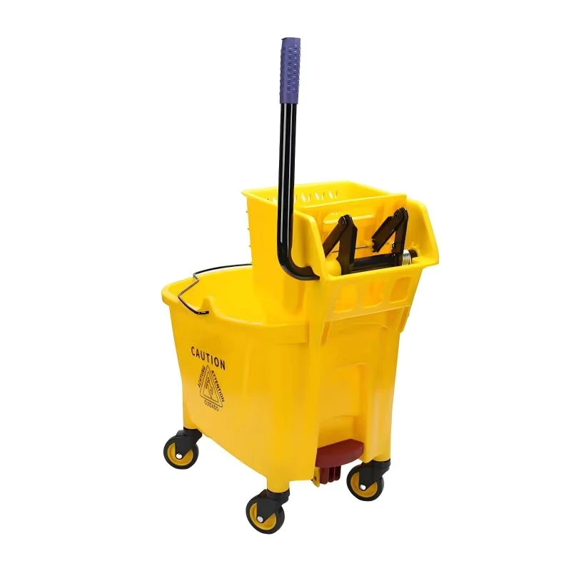 34L Mop Bucket with Foot Pedal Drain Side Press Wringer Hands Free Operation Durable Plastic Cleaning Cart Trolley