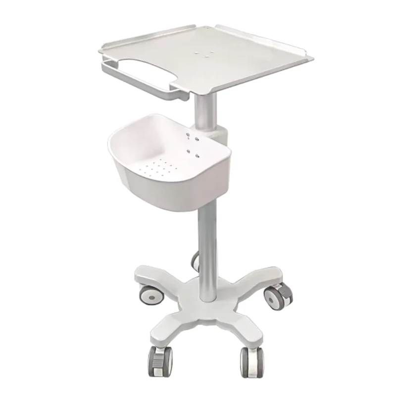 360 Rotating Aluminum Alloy Solid Handle ECG Tray Noiseless Medical Trolley Monitor Cart with Caster Wheel