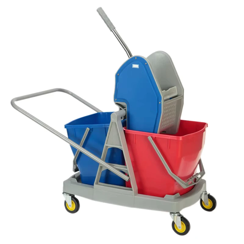 36L Double Barrel Mop Wringer Trolley Dual Compartment Wash Rinse 360° Silent Casters Easy Mobility