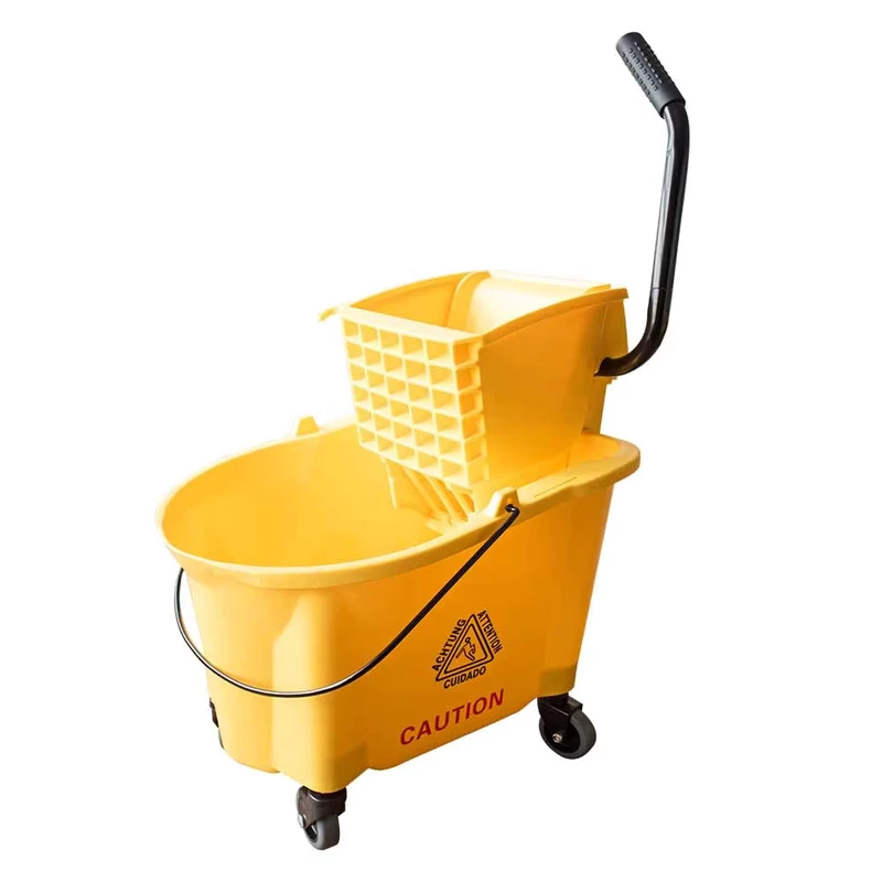 36L Volume Mop Bucket with Side Press Wringer Squeezing Bucket Floor Cleaning System with No slip Wheels Yellow