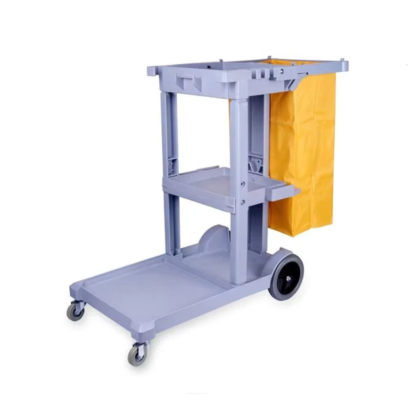 3Shelf Janitor Utility Cart with Wheels Housekeeping Cleaning Cart Hotel Hospital Service Trolley Hand Push Tool Cart