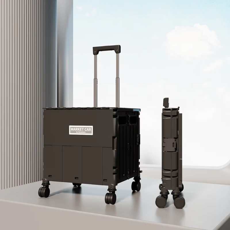 4 8 Wheel Folding Shopping Cart Heavy Duty Plastic Collapsible Trolley for Home Storage Containers