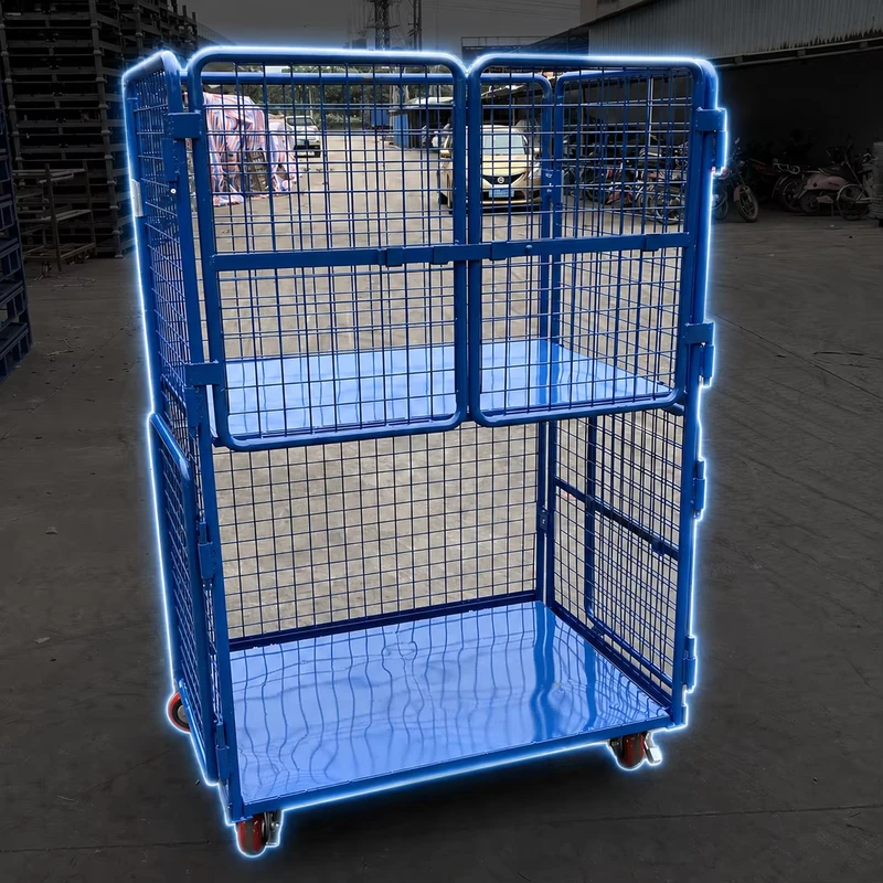 4 Door Steel Roll Cage Trolley Foldable Warehouse Storage Cage Container for Logistics Storage