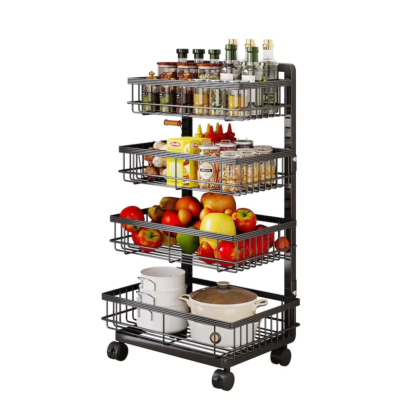 4 Layers Adjustable Movable Durable Rust Resistant Metal Trolley Storage Shelf Rack 360 Rotating Wheels Home Kitchen Office