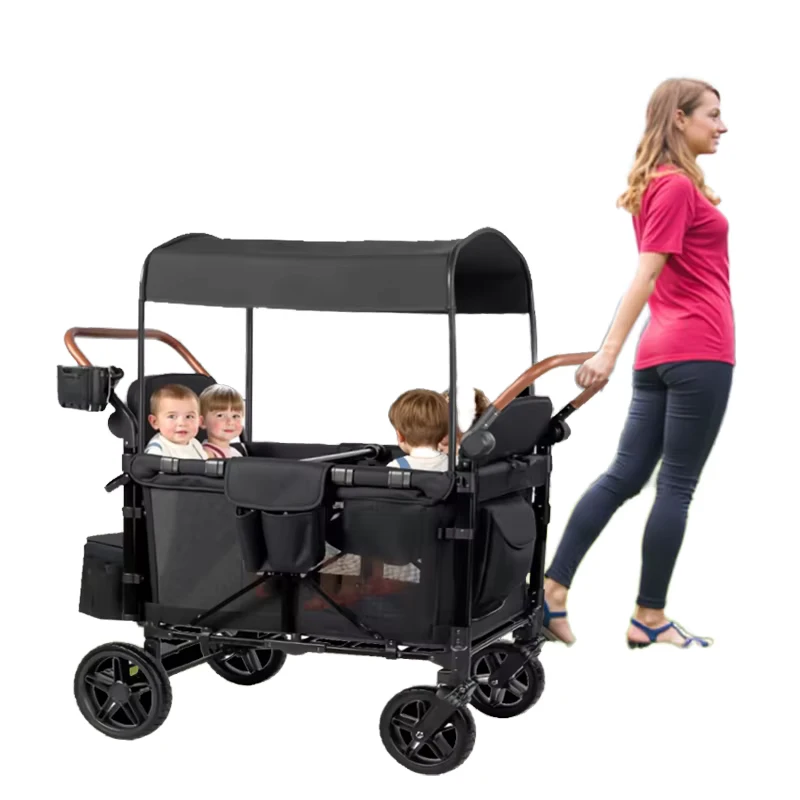 4 Seater Collapsible Alloy Utility Cart Portable Heavy Duty Garden Camping Wagon Convertible Foldable Outdoor Wagon 3+ Years Old