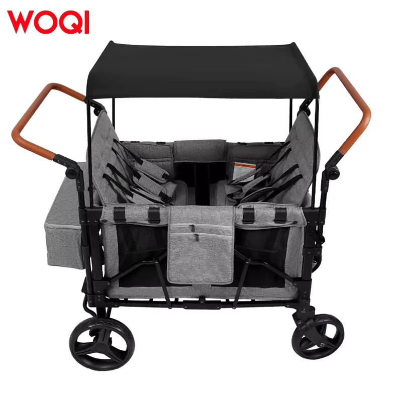 4 Seater Foldable Baby Stroller Heavy Duty Multifunctional Polyester Handcart Essential for Travel and Camping