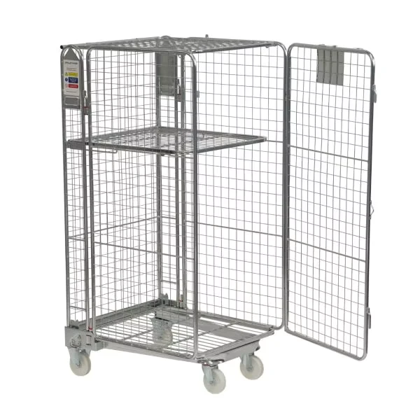 4 Side Warehouse Logistic Storage Folding Cart Trolley Galvanized Steel Wire Mesh Laundry Roll Cage