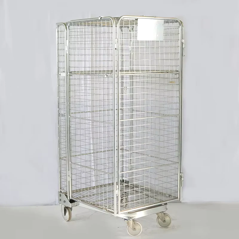 4 Sided Metal Logistics Trolley 500kg Capacity Lockable Corrosion Resistant Steel Wire Rolling Container Storage Cargo Equipment