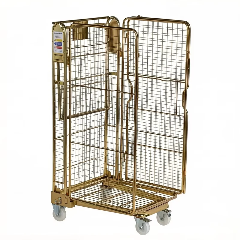 4 Sided Nestable Logistics Reinforced Base Heavy Duty Stacking Steel Q235 500kg Capacity Storage Container Roll Trolley