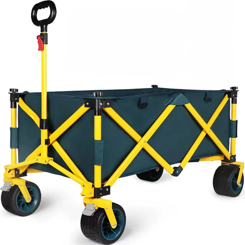 4 Sides Folding Outdoor Camp Picnic Beach Camping Wagon Cart Trolley Garden Trail Foldable Collapsible Folding Utility Troller