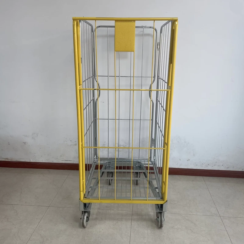4 Sides Powder Coated Galvanized Steel Frame Wire Mesh Roll Container 500kg Load Capacity Nestable Foldable ISO Certified