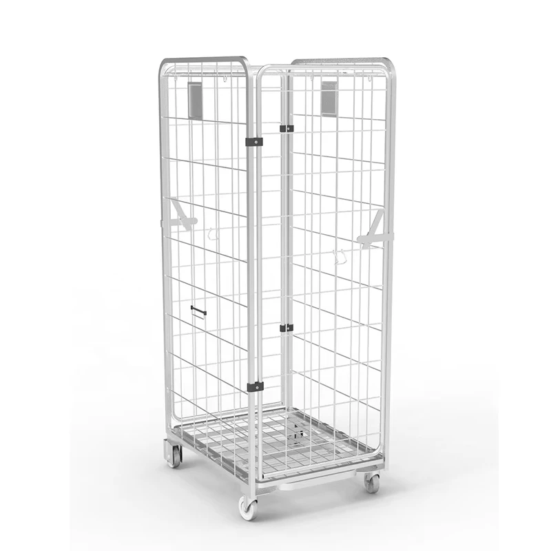 4 Sides Retail Supermarket Express Delivery Logistic Storage Galvanized Metal Foldable Roll Container