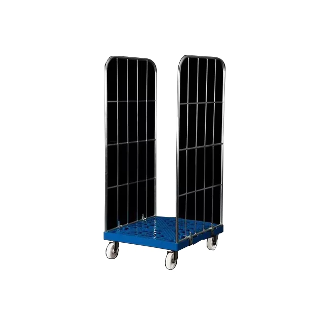 4 Sidewalls Detachable Roll Container Trolley Cage with Plastic Base and Shelf