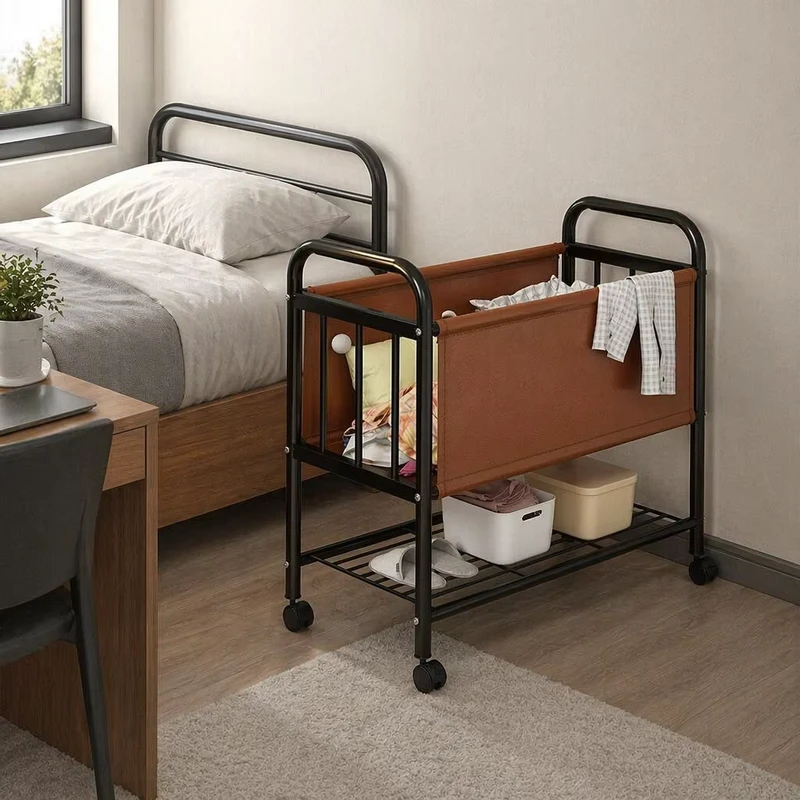 4 Swivel Wheels Basket Laundry Storage Trolley Large Capacity Rolling Laundry Hamper Cart for Bathroom Laundry Room
