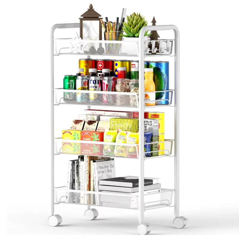 4 Tier Metal Rolling Cart on Wheels with Baskets Easy Carry and Assemble Multifunction Utility Cart