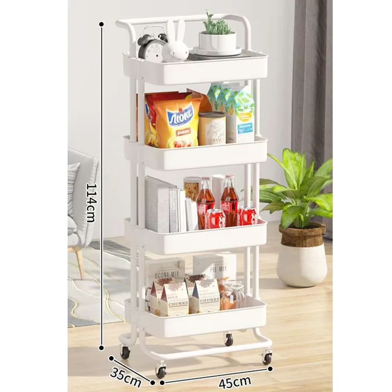 4 Tier Rolling Storage Rack Household Metal Utility Organizer Trolley Wheels for Kitchen Living Room Kitchen for Saving Storage