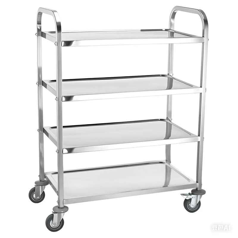 4 Tier Stainless Steel Square Tube Serving Cart Commercial Work Storage Trolley Hotels Restaurants Cleaning Food Kitchen Garage