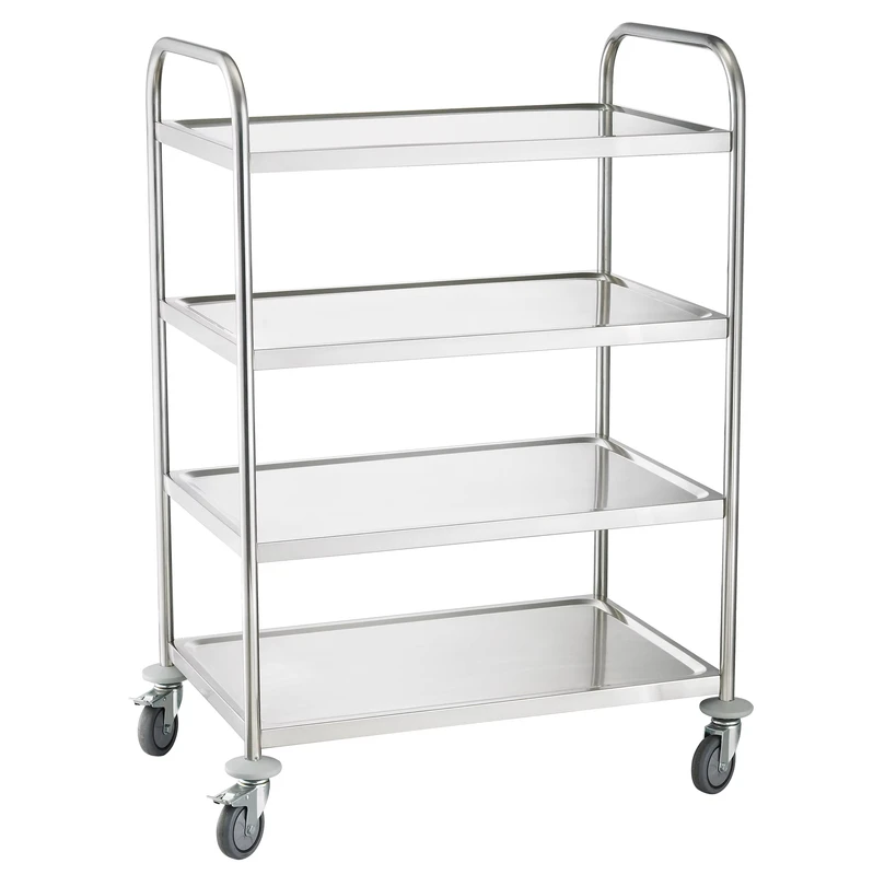 4 Tiers Stainless Steel Round Tube Food Service Trolley Cart With Wheels