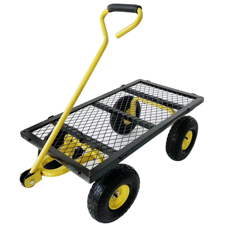 4 Wheel 990 Lbs Heavy Duty Steel Rolling Utility Wagon Yard Garden Dump Lawn Cart Flower Cargo Garden Wagon Beach Trolley