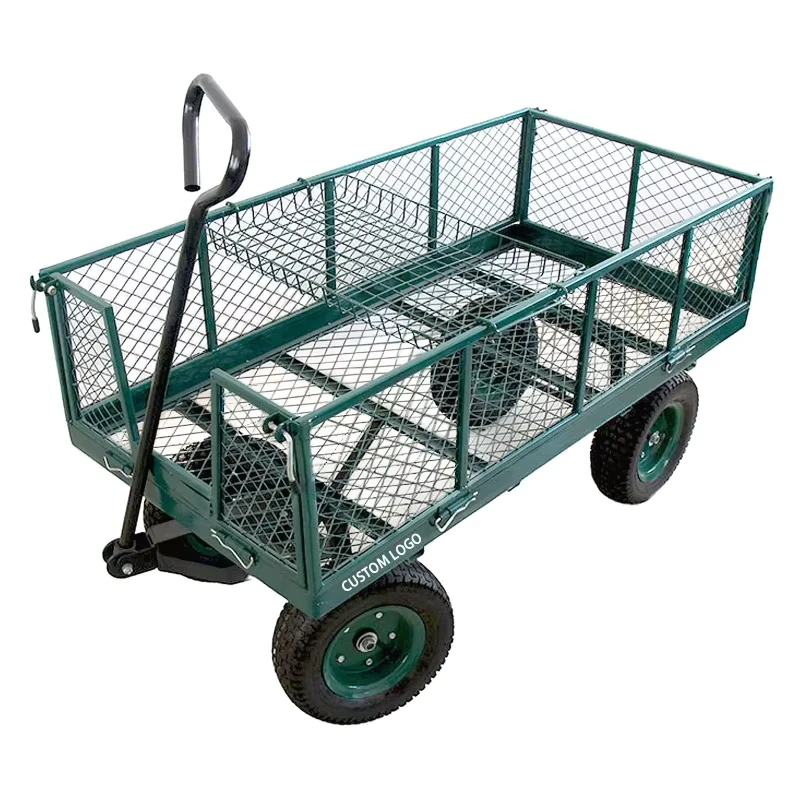 4 Wheel 990 Lbs Heavy Duty Steel Rolling Utility Wagon Yard Garden Dump Lawn Cart Flower Cargo Garden Wagon Beach Trolley