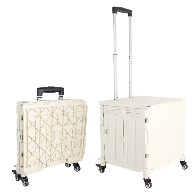 4-Wheel Foldable Collapsible Shopping Cart Trolley with Steel Handle Easy Folding 25-35 KG Load Capacity Customized Colors