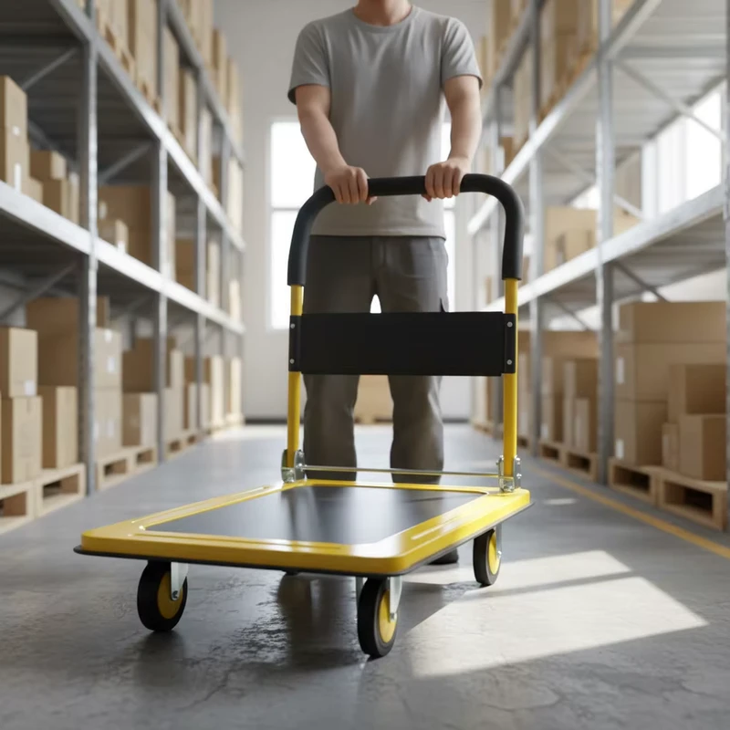 4 Wheel Foldable Metal Plastics Platform Trolley Customizable Warehouse Hand Truck for Transportation OEM Support