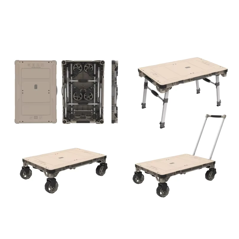 4 Wheel Foldable Multi functional Camping Table & Trolley 100kg Capacity OEM Customizable Storage Shopping Outdoor Dolly