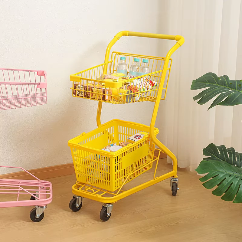4 Wheel Hand Push Steel Store Cart Unfoldable Shopping Trolley Cart Supermarket Shopping Market Trolley Cart