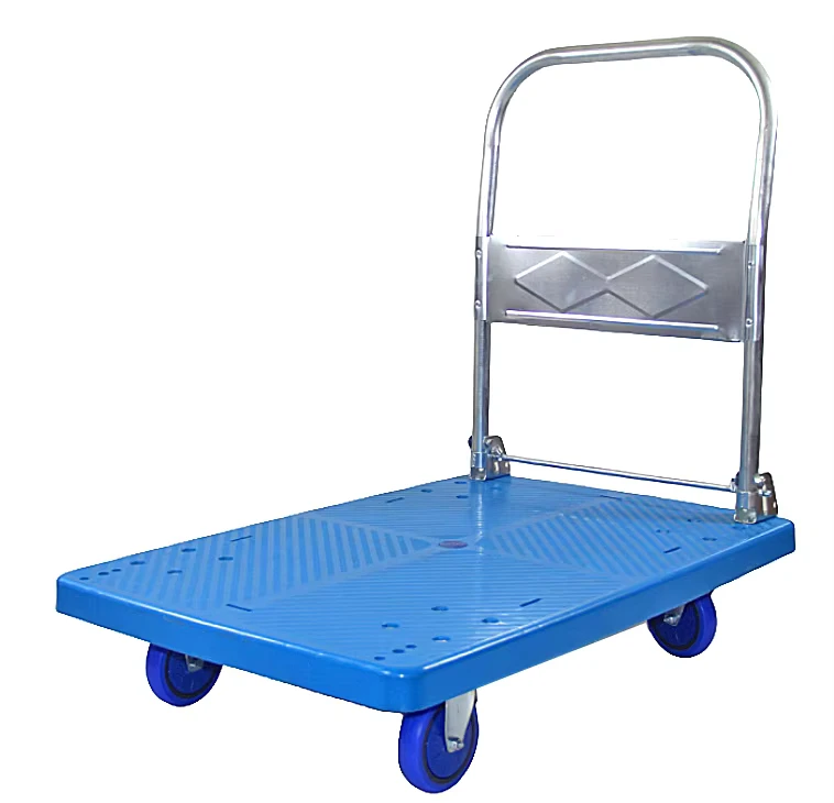 4 Wheel Heavy Duty Industrial Foldable Plastic Platform Hand Cart Trolley 90x60cm 300kg Capacity 3-Year Warranty