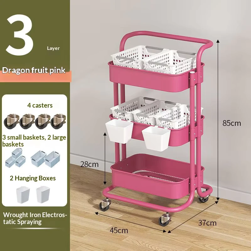 4 Wheel Storage Trolley Household Mesh 3 Tier Utility Rolling Cart Kitchen Storage Organizer Rack Custom